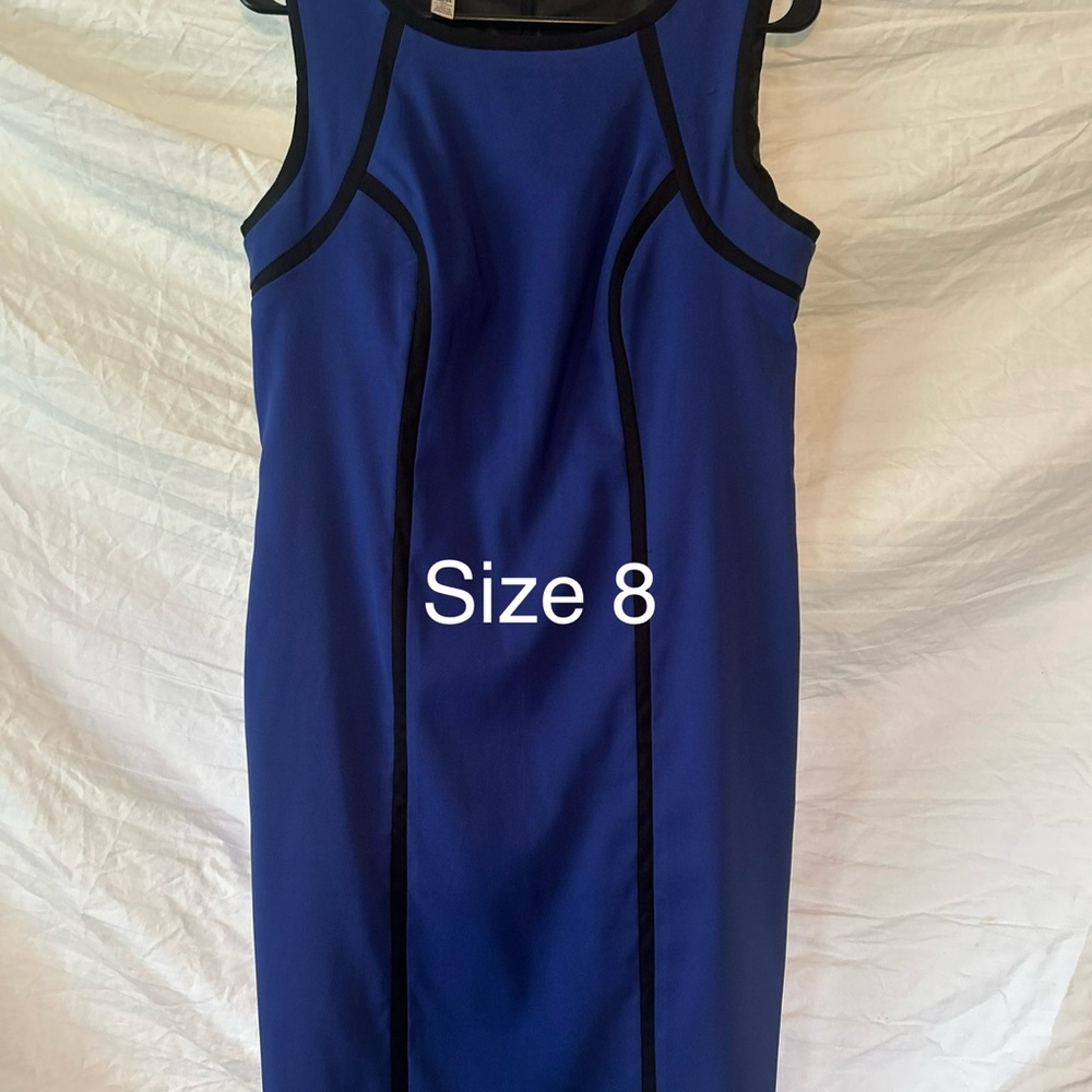 Kim Rogers Blue Sheath Midi Dress Scoop Neck